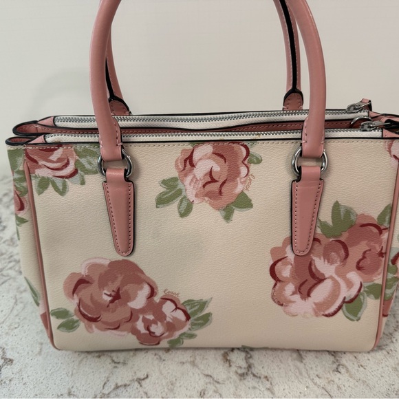 Coach Rose Print Satchel - Cream and Pink - Picture 4 of 7